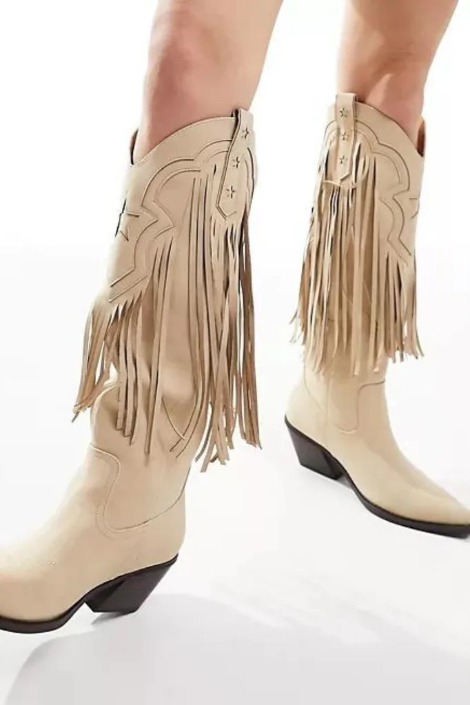 beige fringe cowboy boots