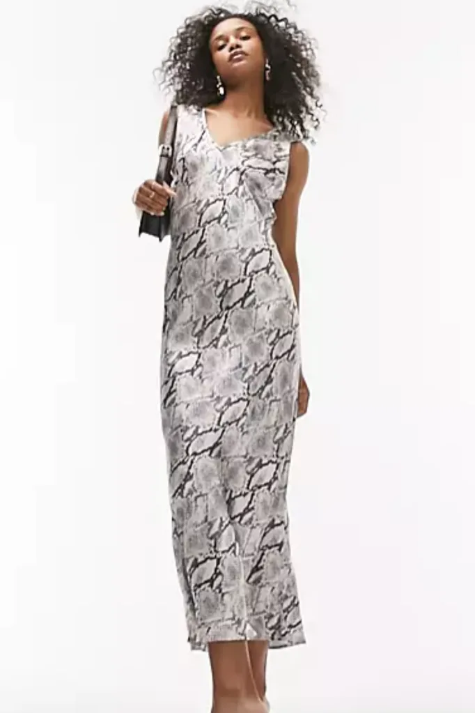 snake print slip dress