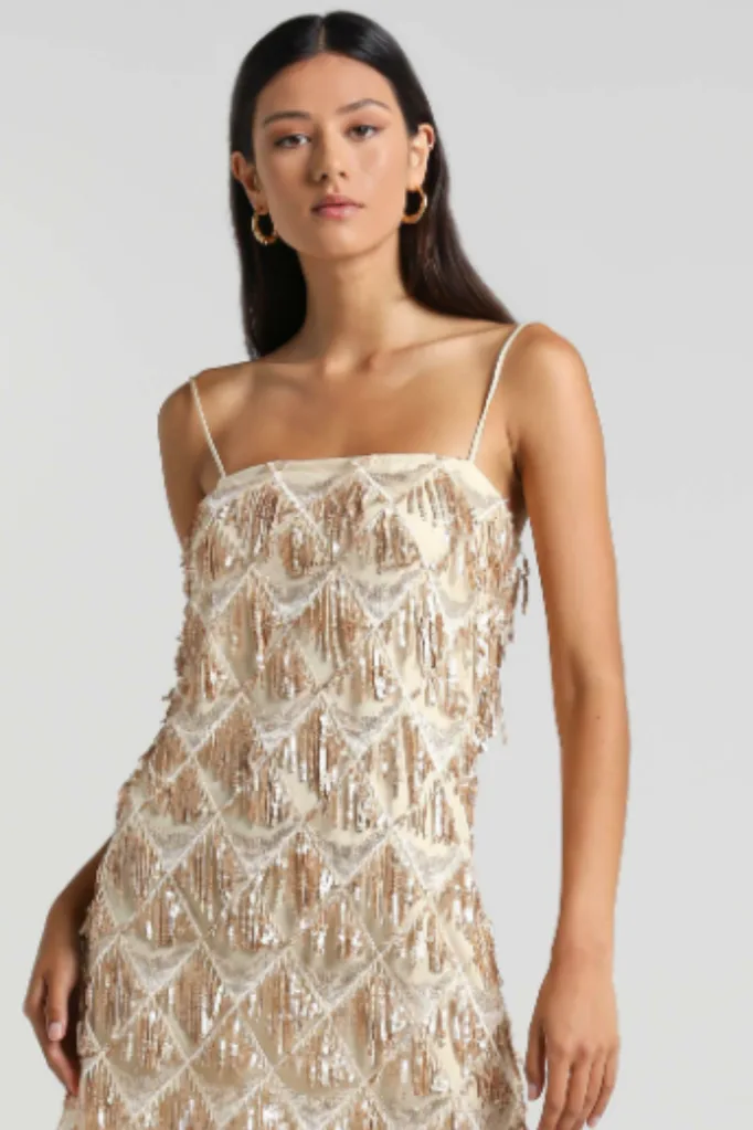 sequin gold mini dress