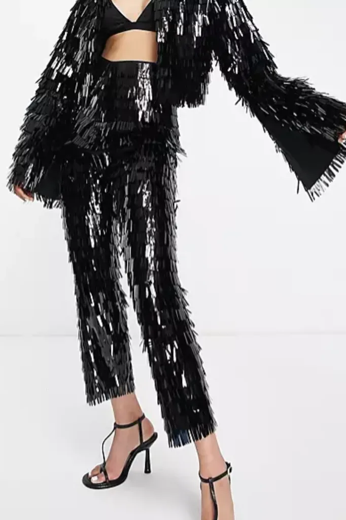 shard sequin black cropped pants