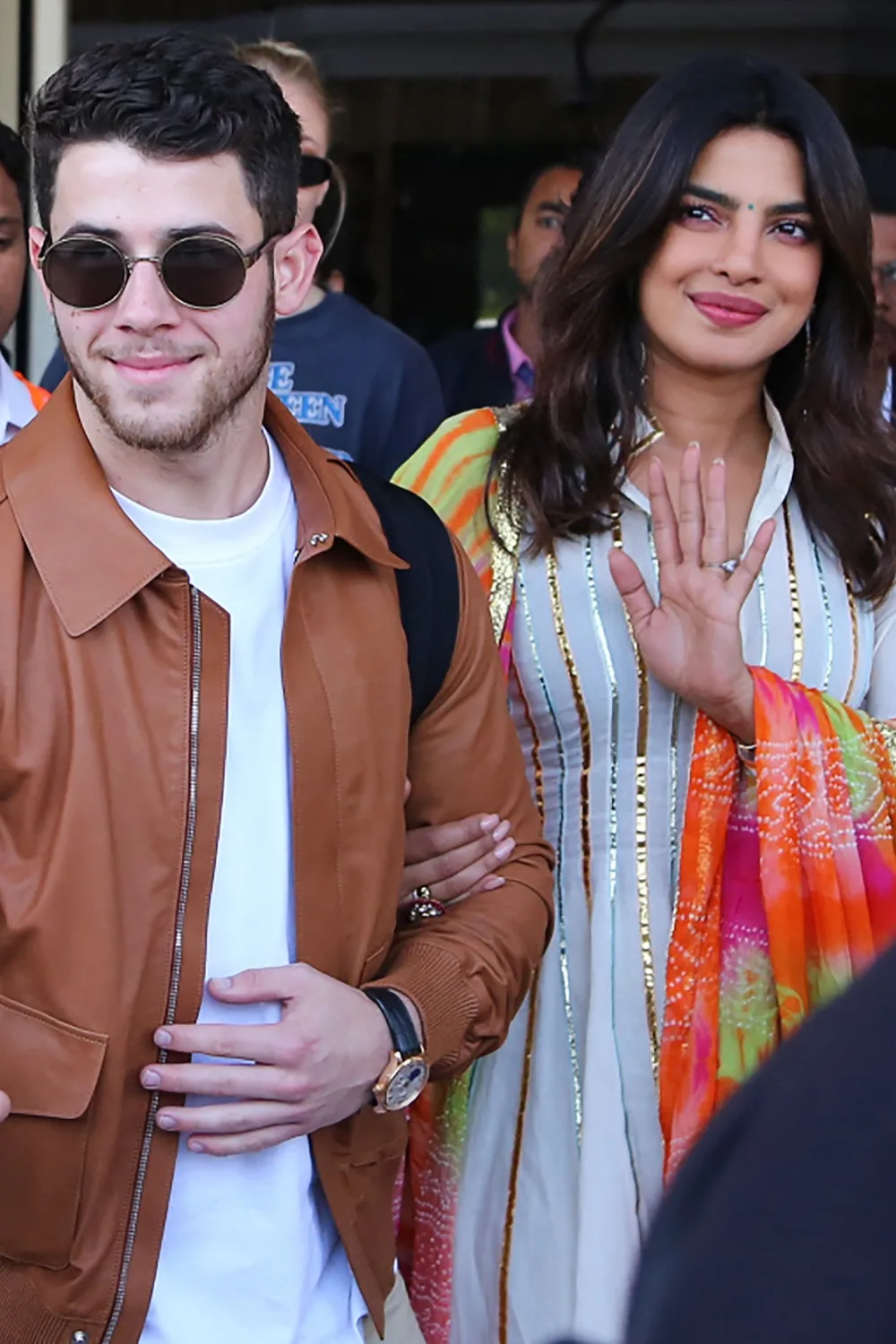 Priyanka Chopra and Nick Jonas at an airport in India.