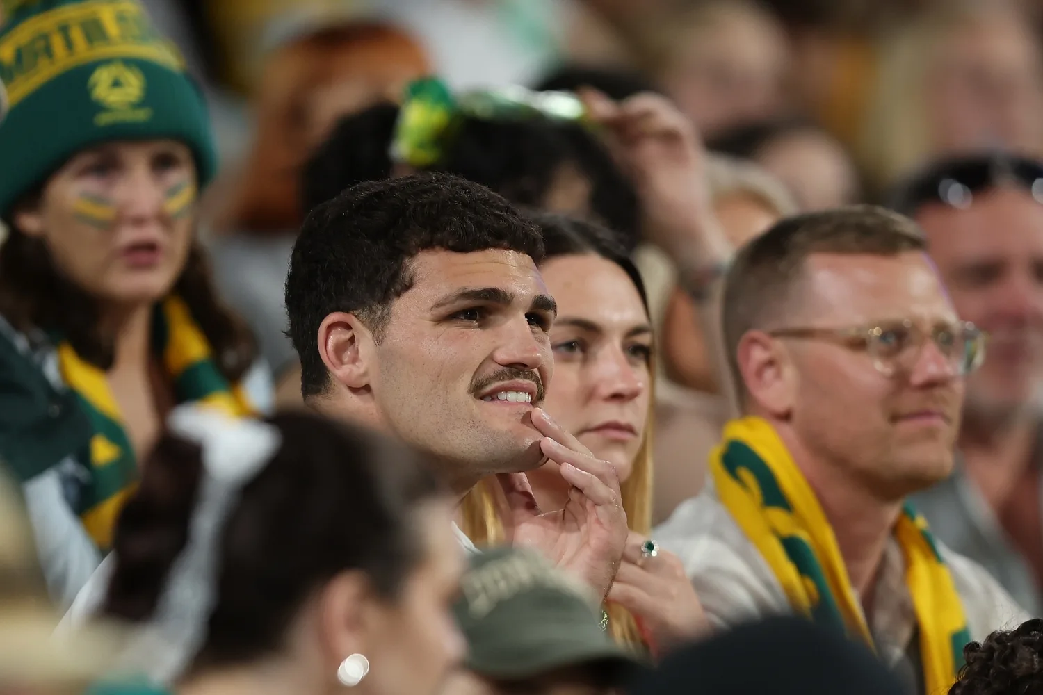 Nathan Cleary watching a Matildas football match. 