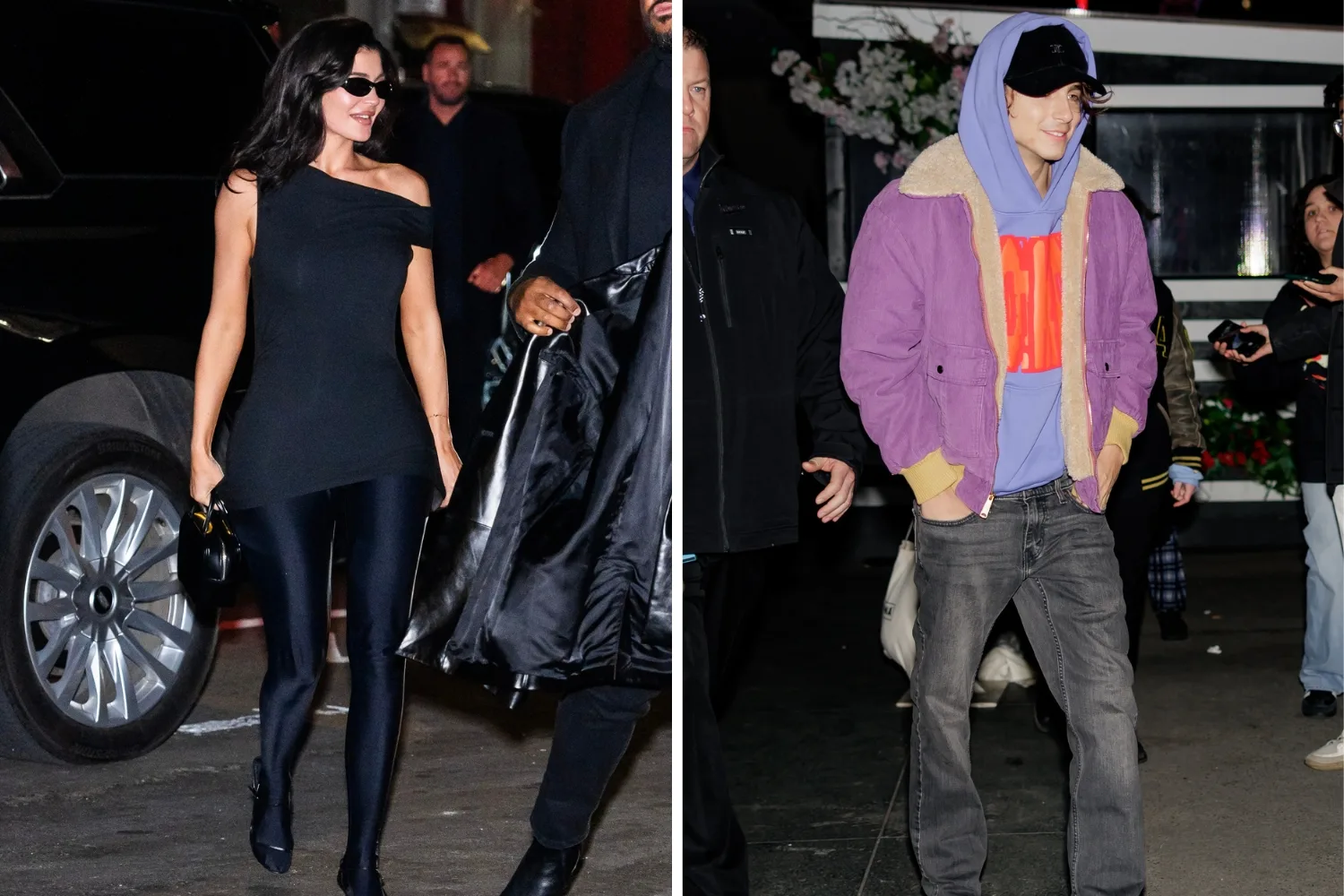 Kylie Jenner and Timothee Chalamet outside the Saturday Night Live Afterparty. 