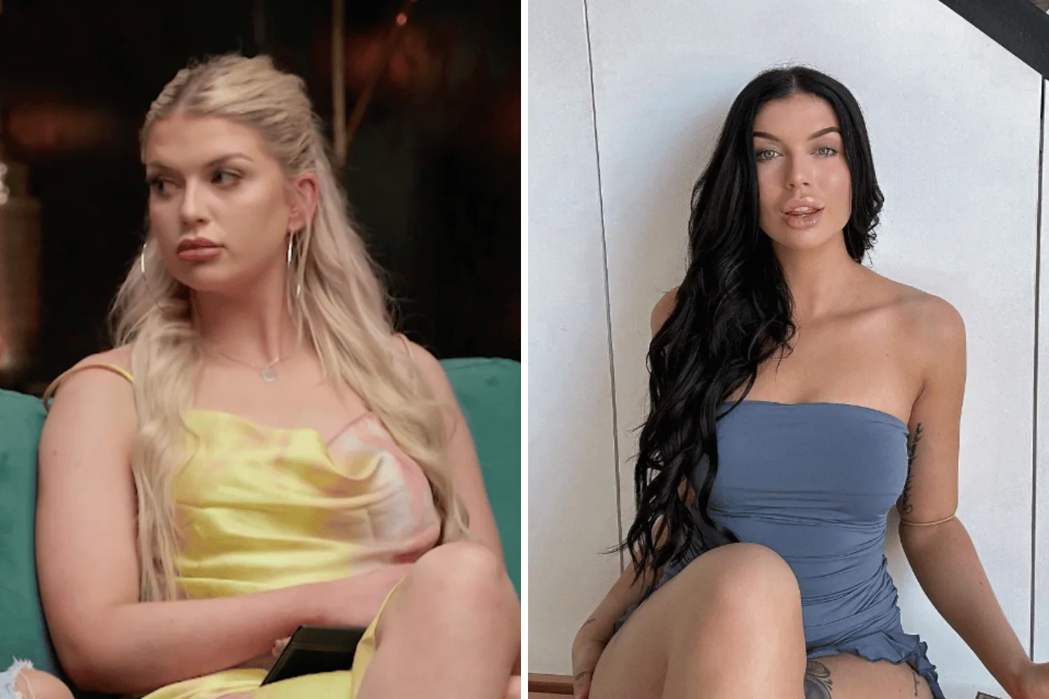 caitlin from mafs shows hair transformation in side by side pictures going from blonde to brunette
