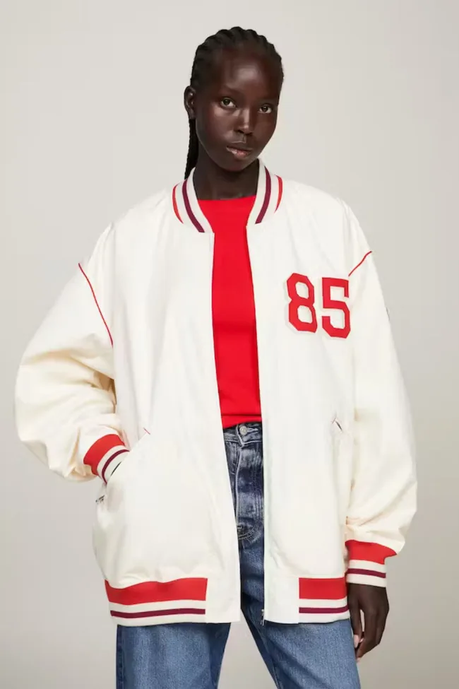 red and white varsity jacket