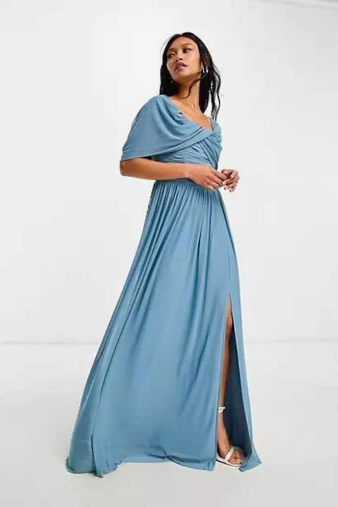 asos-gathered-bardot-wrap-dress-blue