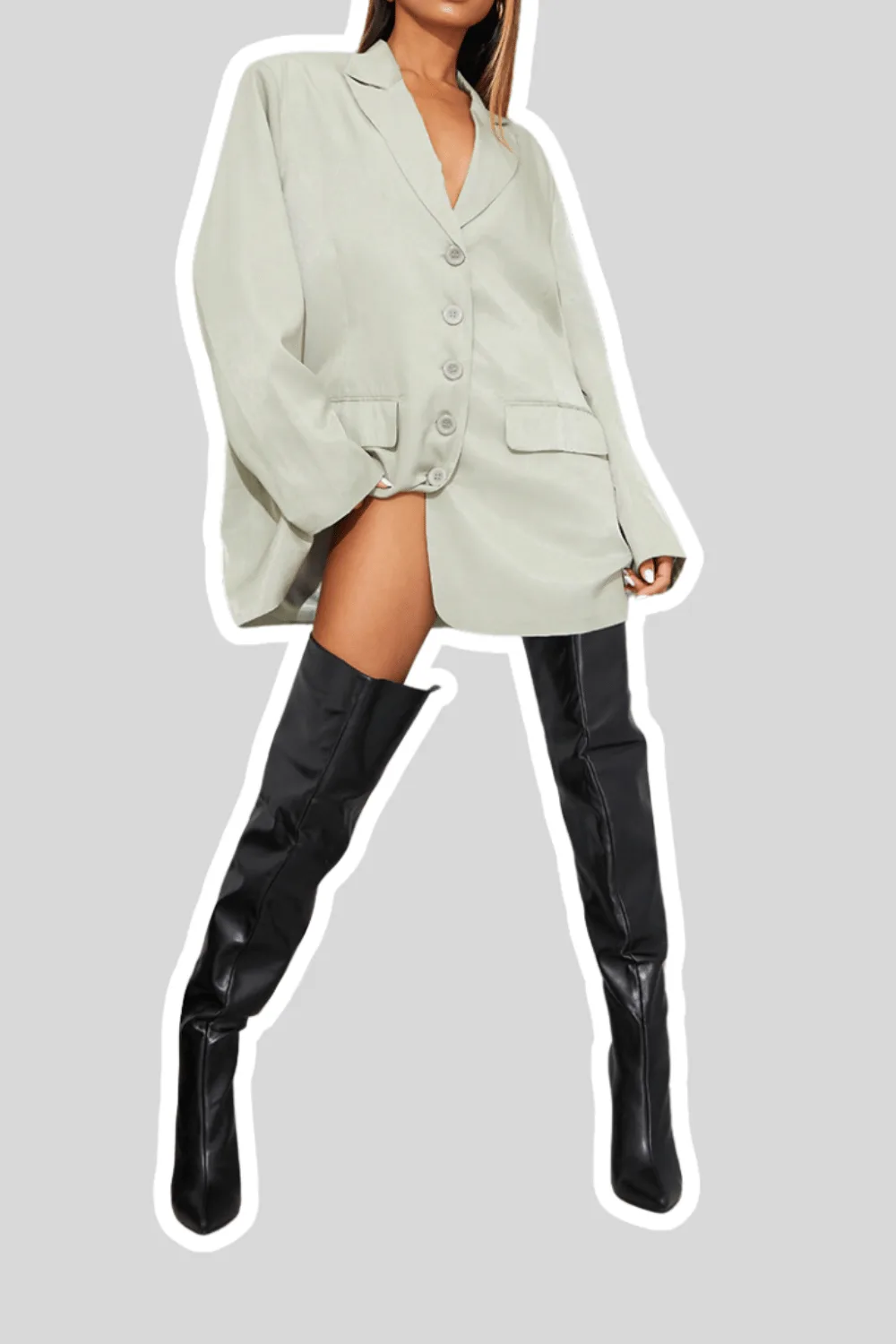 Black Faux Leather Pointed High Heel Over The Knee Boots from Pretty Little Thing