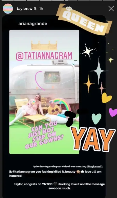 Taylor Swift Ariana Grande Instagram praise