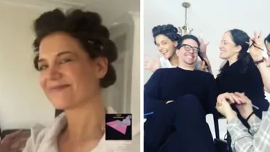 Katie Holmes jokes around with her stylists ahead of photoshoot