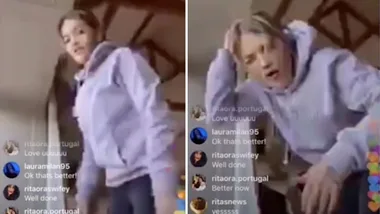 Rita Ora bangs her head doing jump squat on Instagram live