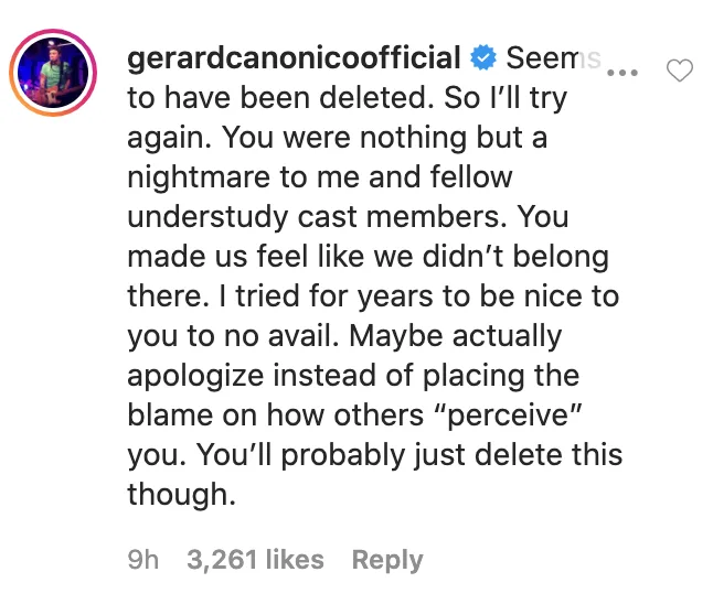 Gerard Canonico, who worked with the Glee star on the Broadway musical Les Misérables, said she was