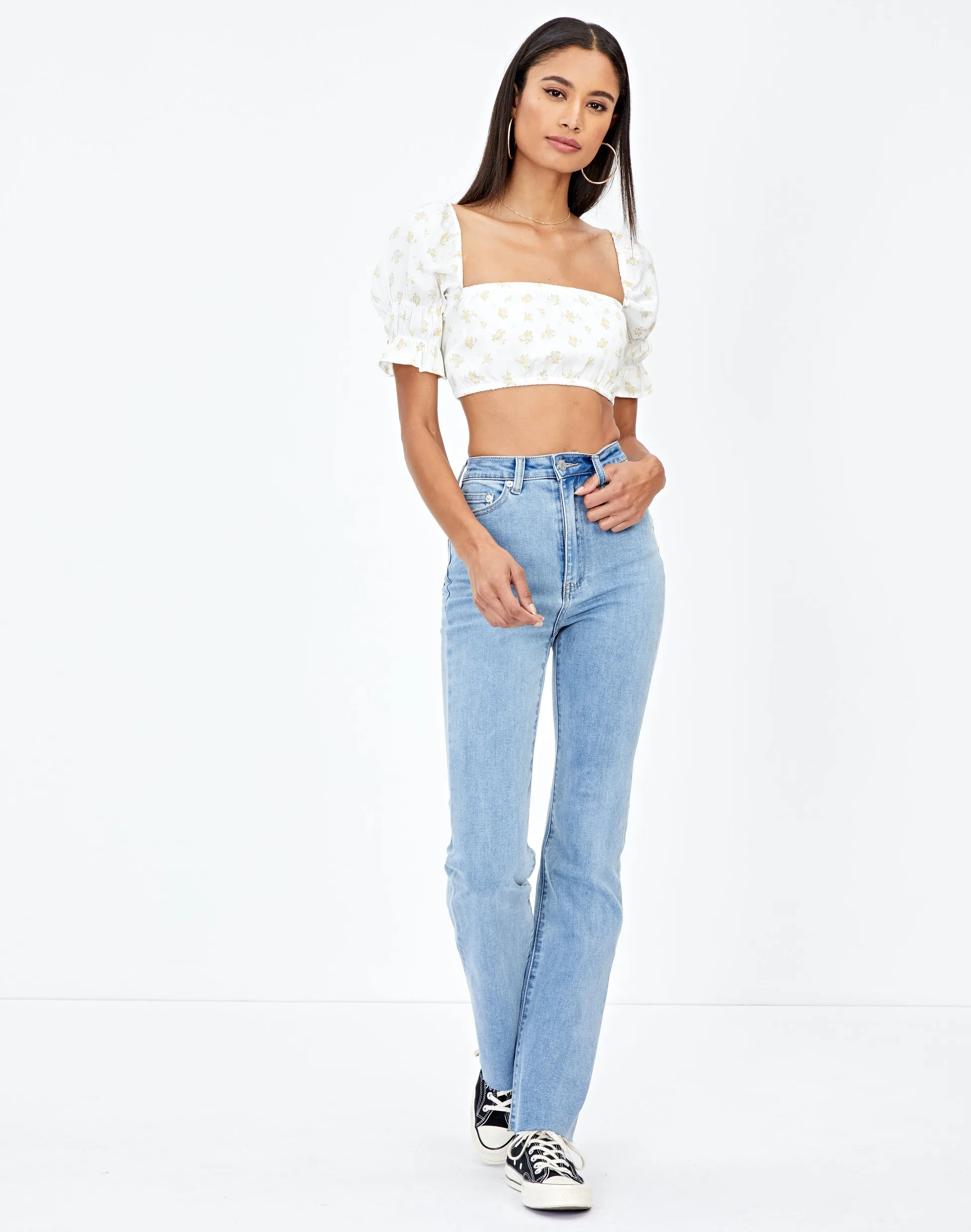 Floral Lace Up Crop Top