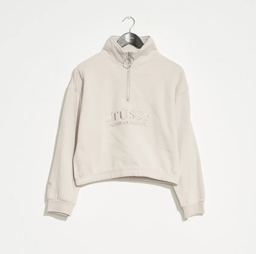 Stussy International 1/4 Zip Sweater in White Sand