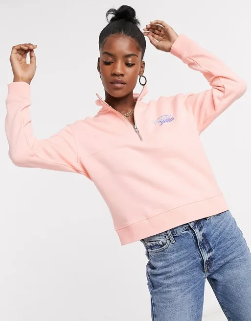Tommy Jeans mock neck sweatshirt with quarter zip in pink