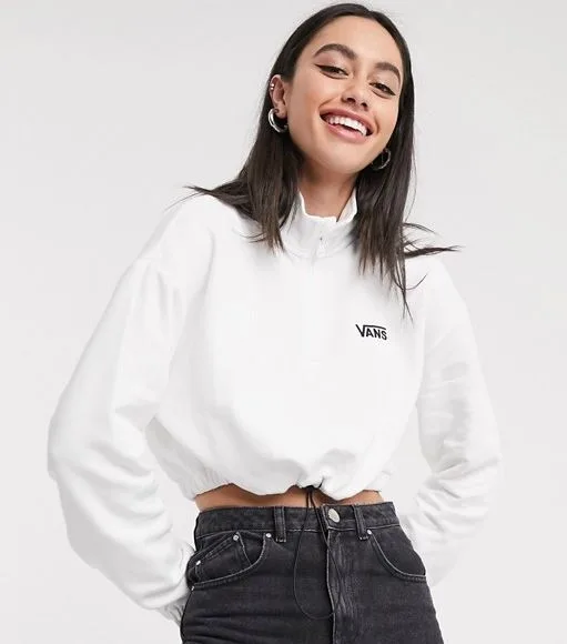 Vans logo half zip fleece in white Exclusive at ASOS