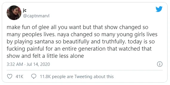 Glee Naya rivera death tweet