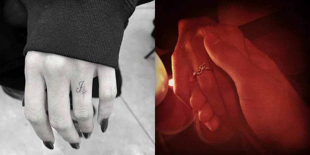 hailey bieber j tattoo selena gomez ring