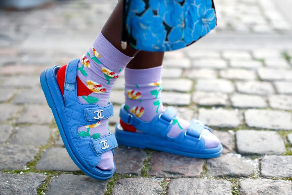 colourful socks and sandals streetwear
