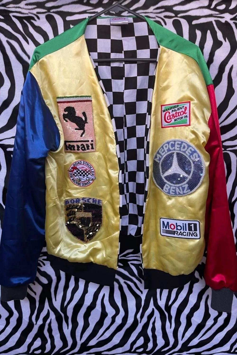 Race Car Multi Coloured Satin Bomber Jacket