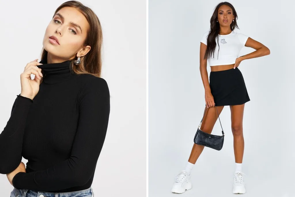 turtle neck mini skirt