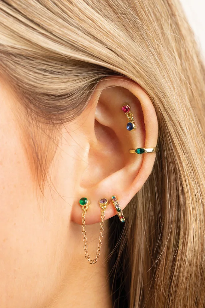 A cluster of bejewelled ear bling looks super-pretty.