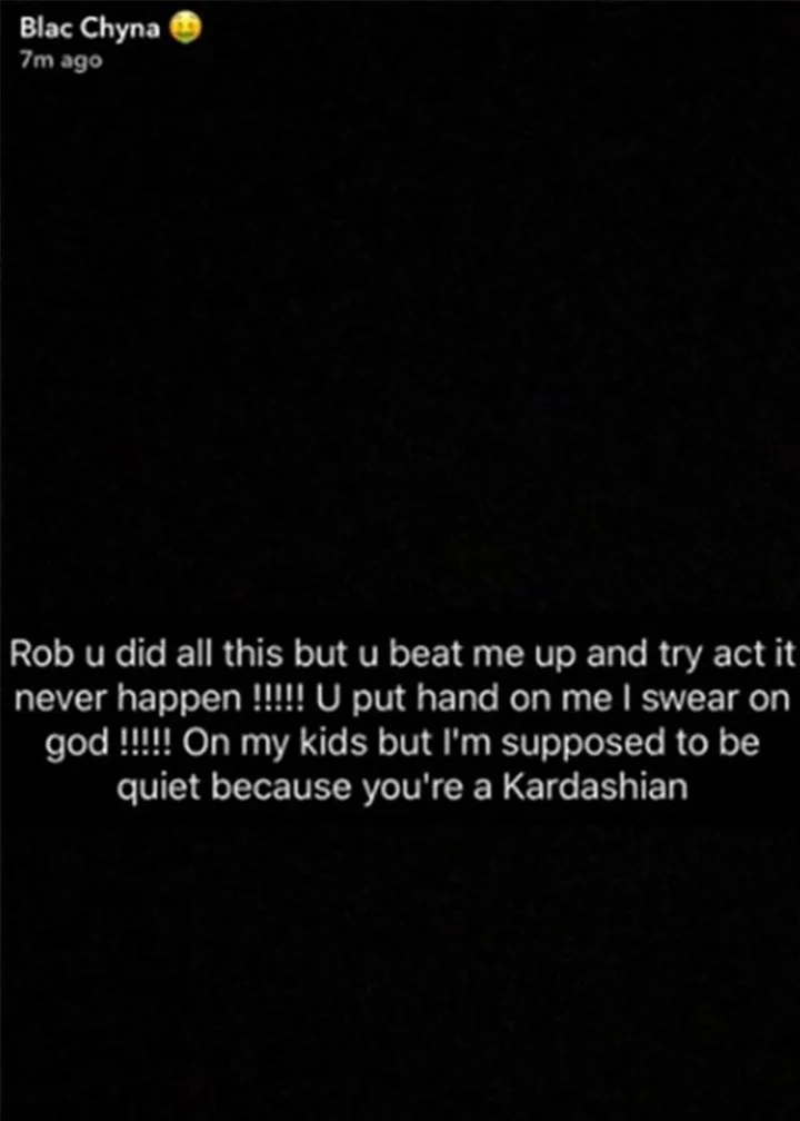 Blac Chyna's Instagram post about Rob