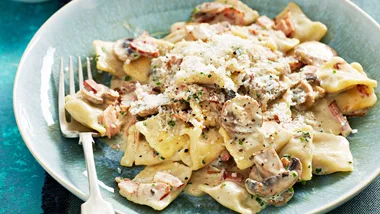 Creamy beef and mushroom ravioli