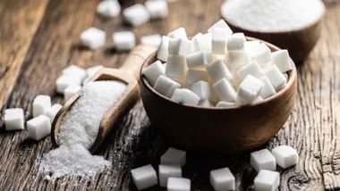 granulated sugar cubes on a table