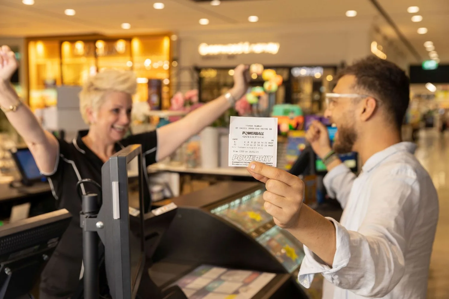 A man celebrates winning the lottery