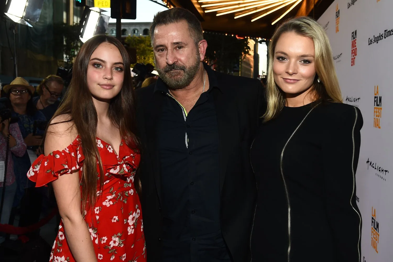 Anthony LaPaglia on a red carpet with his daughter Bridget, left, and third wife Alexandra, right, in 2017.