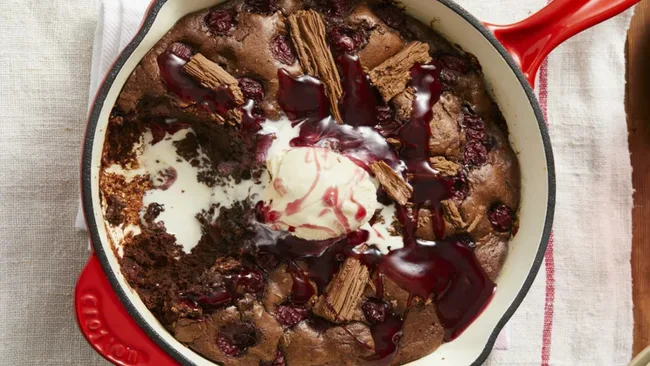 Chocolate Flake and Cherry Brownie Pudding