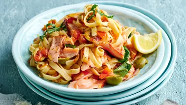 Salmon Tomato Fettucine