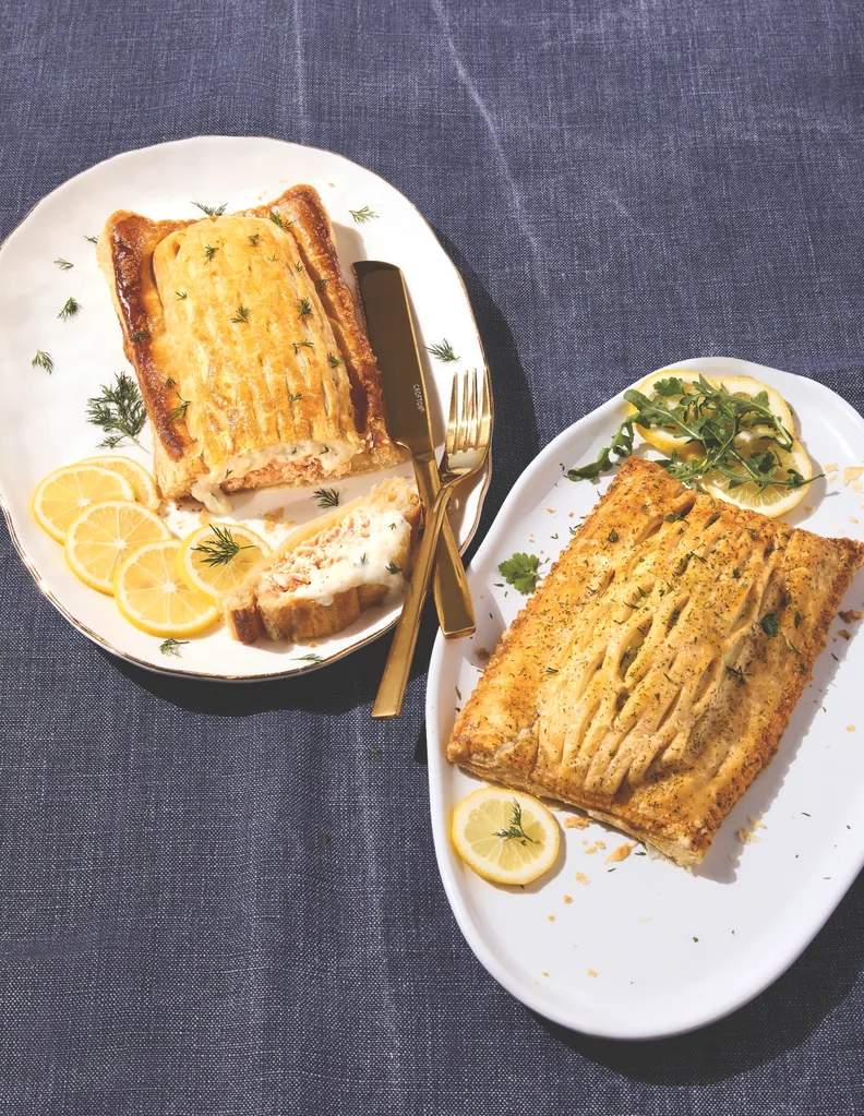 Specially Selected Salmon Wellington with Cheese and Dill Sauce