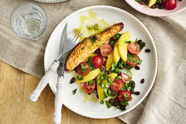 Air fryer Salmon with Mango Bean Salad