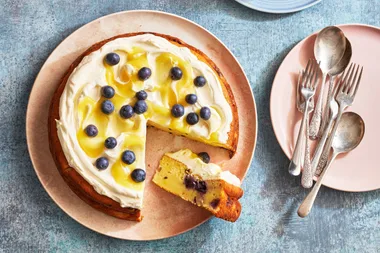 Passionfruit Blueberry Ricotta Cake with Lemon Cream