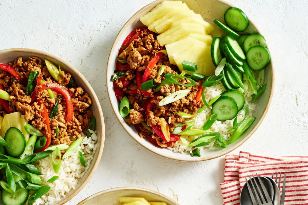 chilli pork rice bowls