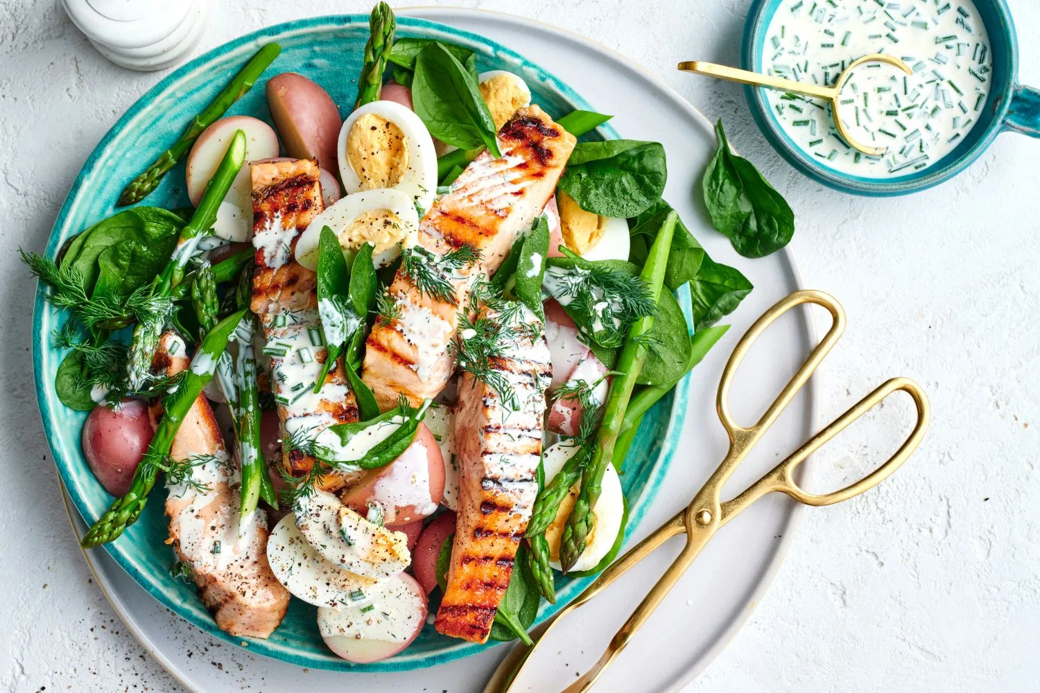 Salmon and Asparagus Salad with Buttermilk Dressing