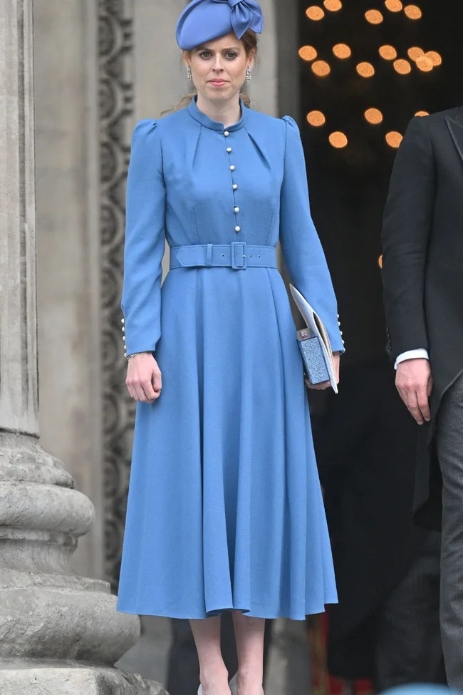princess beatrice blue dress Princess Beatrice Wears Understated Blue Dress for Platinum Jubilee Service