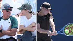 Bec and Lleyton Hewitt spotted courtside proudly cheering for their son Cruz