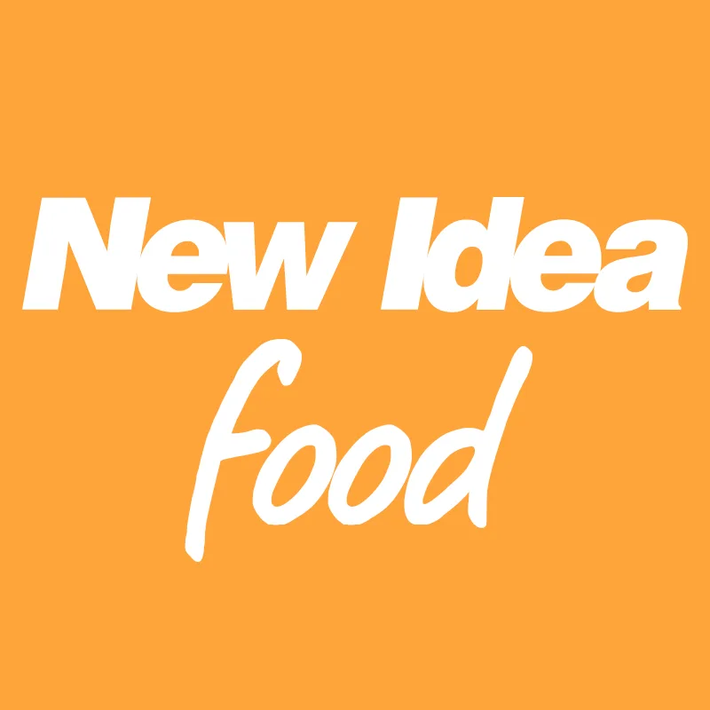 "New Idea Food logo with white text on an orange background."