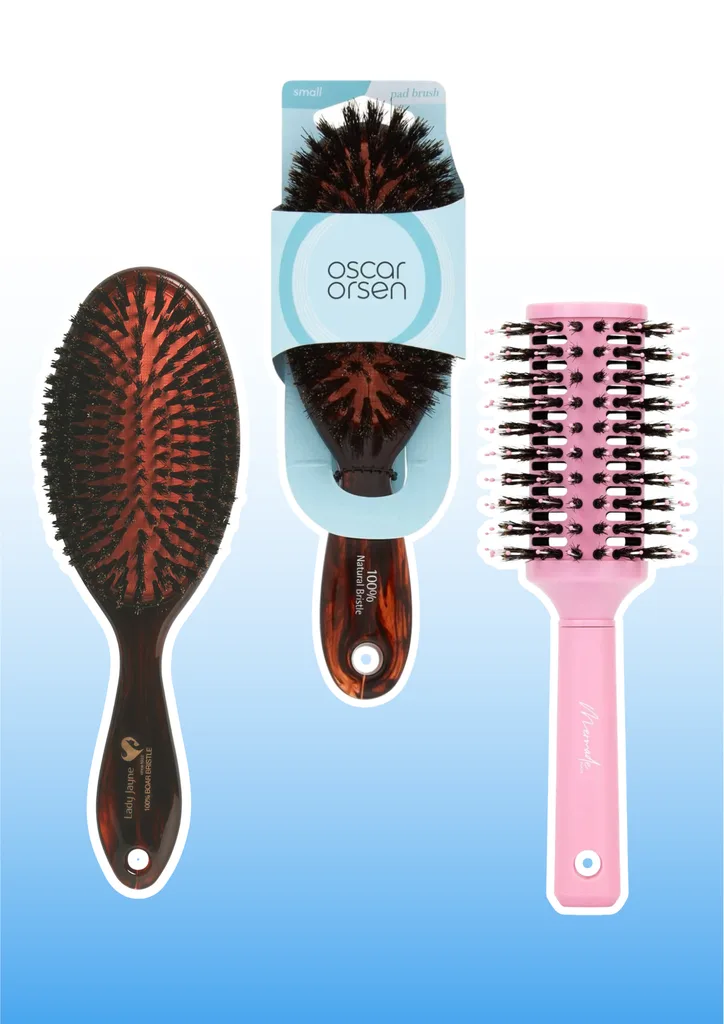Lady Jayne Pad Brush 100% Boar Bristle, Mermade Hair Maxi Round Brush, Oscar Orsen Small Pad Brush