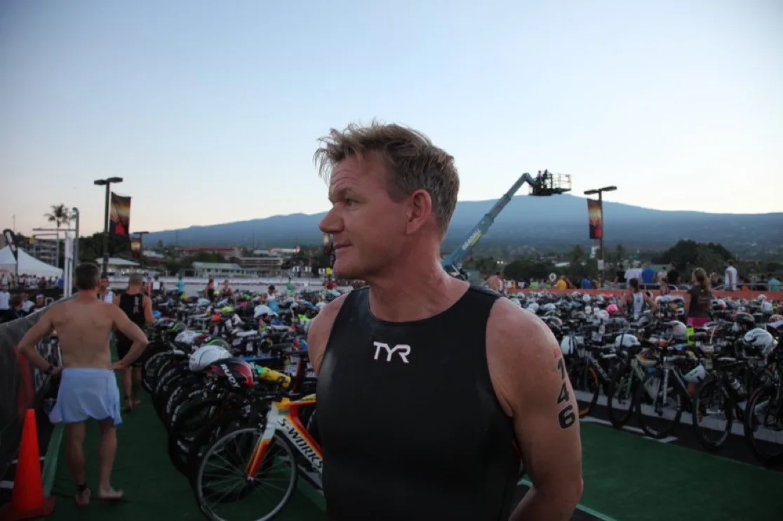 gordon ramsay completes ironman in kailua bay in kona in 2018