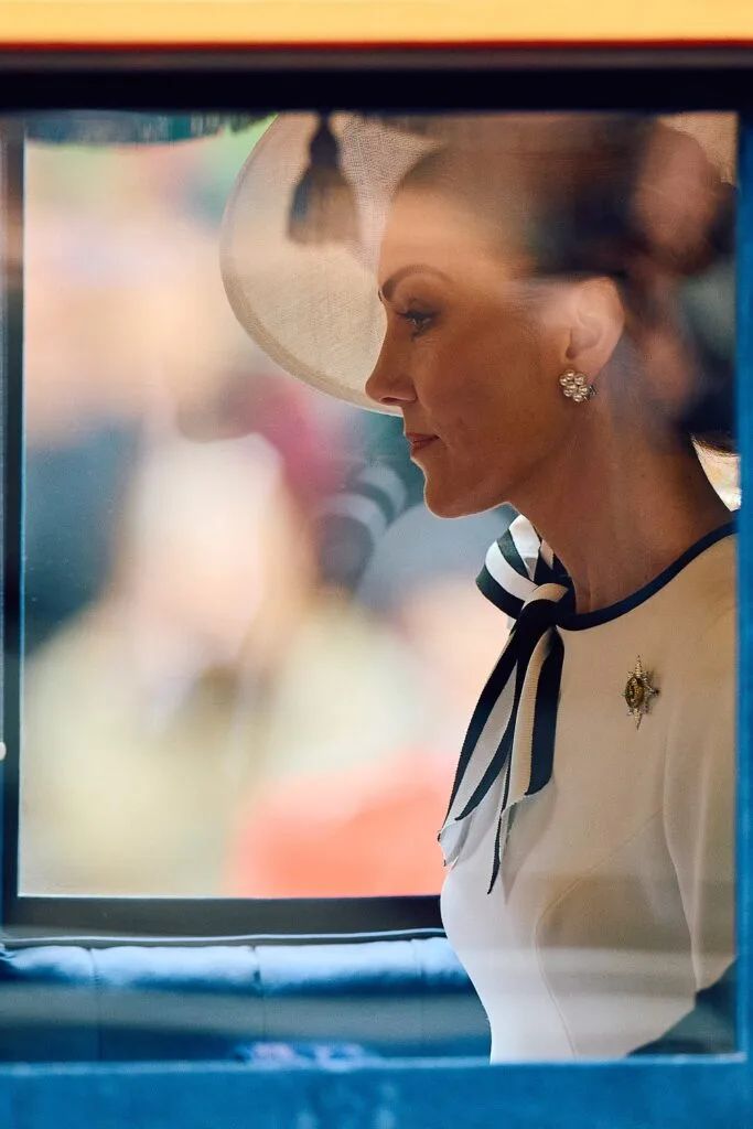 Kate Middleton riding in a carriage at trooping the colour 2024