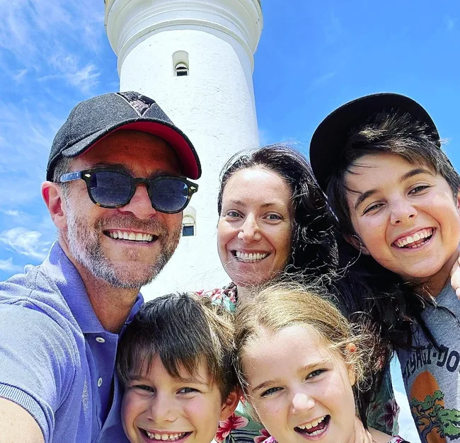 david and lisa campbell take a selfie with leo, billy, and betty