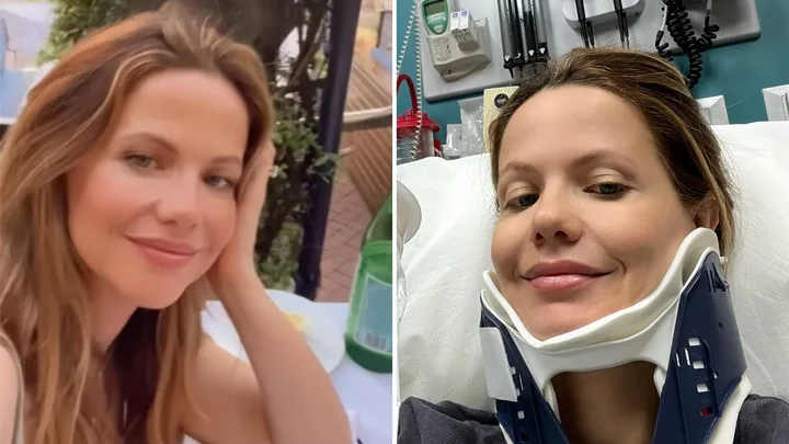 tammin sursock wearing neckbrace in hospital bed