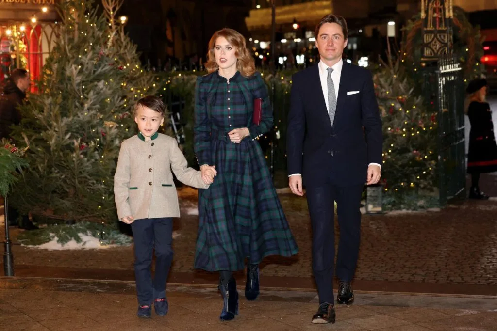 princess beatrice holds hand with stepson wolfie as she and edoardo arrive for the "Together At Christmas" Carol Service" at Westminster Abbey in London on December 8, 2023