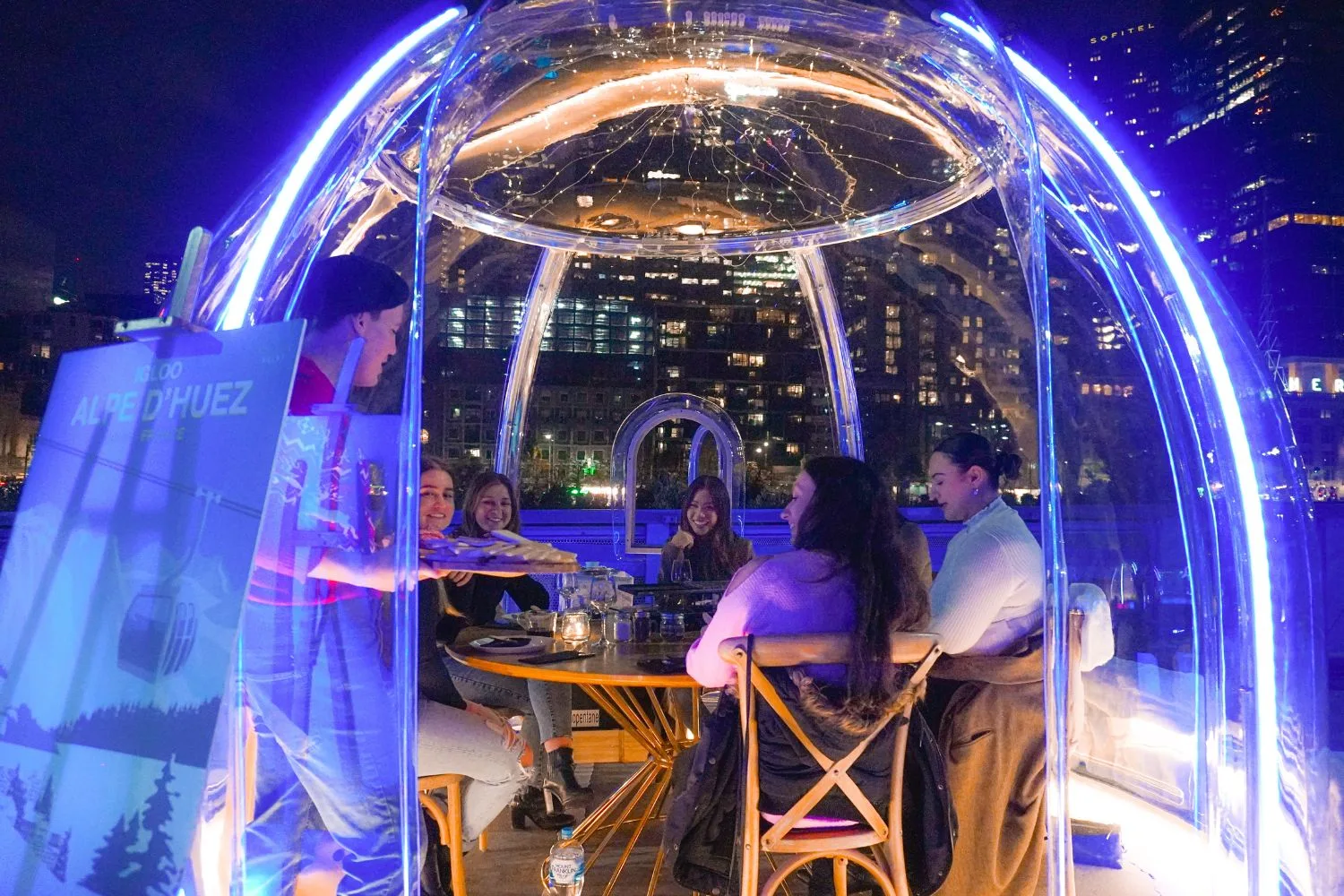 inside igloo dome at the raclette experience event in sydney in july