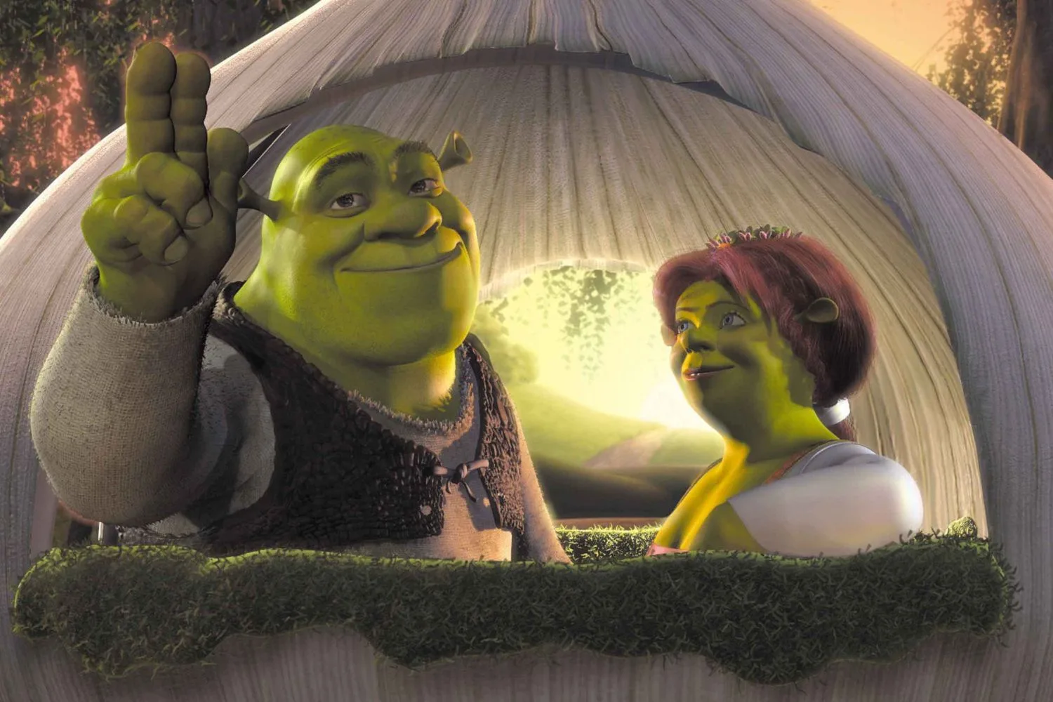 a movie still of shrek and fiona