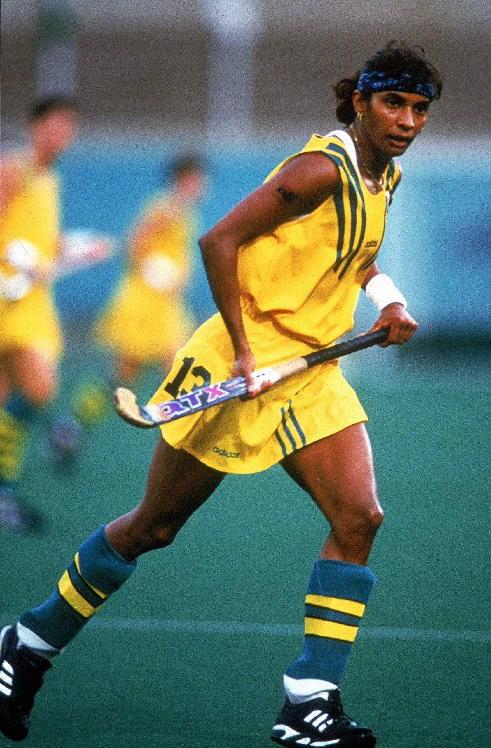 GEORGIA, USA - JULY 1996: Nova Peris-Kneebone of Australia in action during a Womens field hockey match at Morris Brown College during the 1996 Olympic Games in Atlanta, Georgia, USA. She is the first Aboriginal Australian to win an Olympic gold medal. (Photo by Tony Feder/Getty Images)