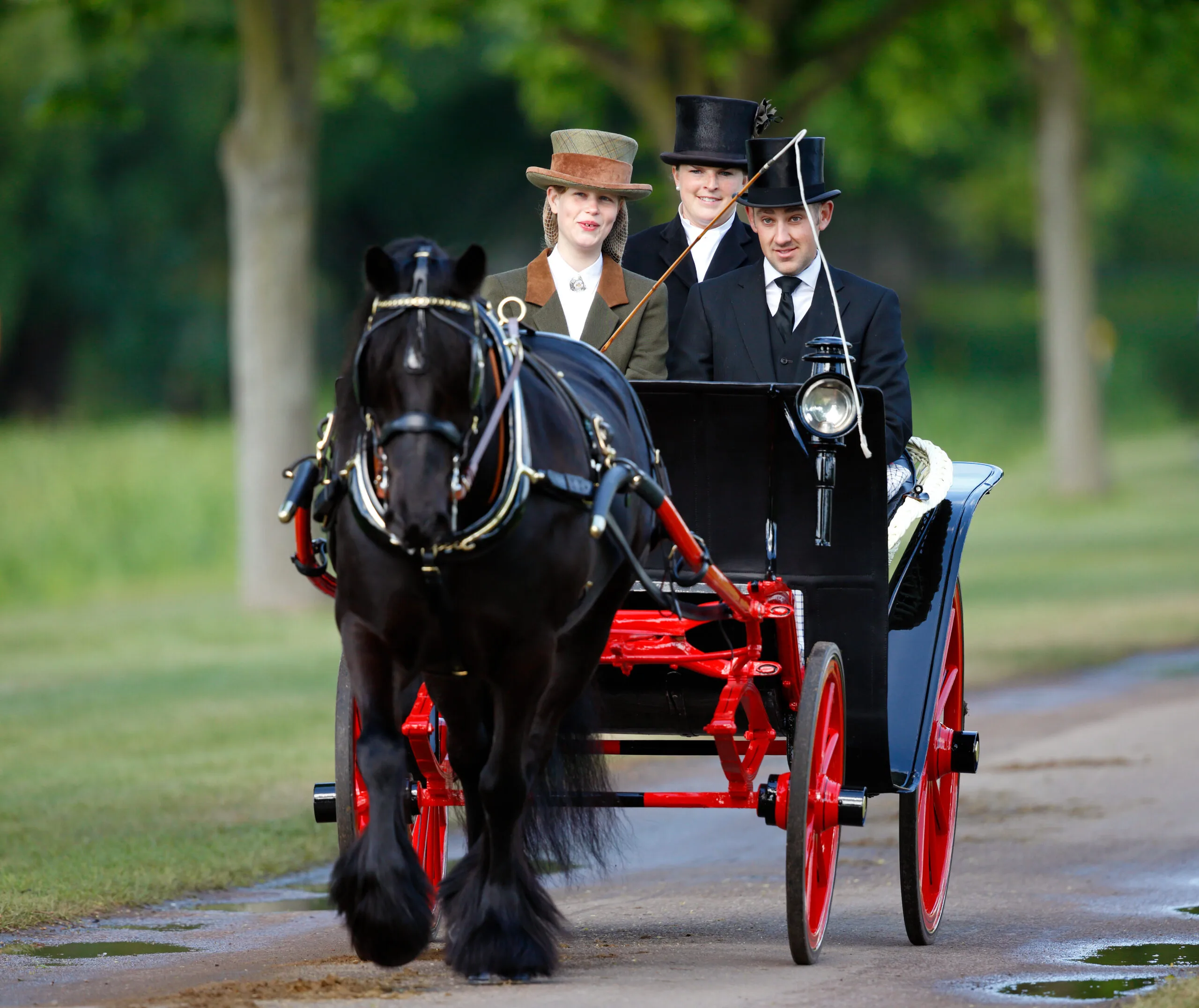 WINDSOR, UNITED KINGDOM - MAY 14: (EMBARGOED FOR PUBLICATION IN UK NEWSPAPERS UNTIL 48 HOURS AFTER CREATE DATE AND TIME) Lady Louise Windsor seen carriage driving as she takes part in The Champagne Laurent-Perrier Meet of the British Driving Society on day 5 of the Royal Windsor Horse Show in Home Park on May 14, 2017 in Windsor, England. Lady Louise has taken over from her Grandfather Prince Philip, Duke of Edinburgh to lead the procession, driving a recently restored carriage used by Queen Elizabeth II in 1943 and being drawn by one of The Queen's Fell Ponies. (Photo by Max Mumby/Indigo/Getty Images)